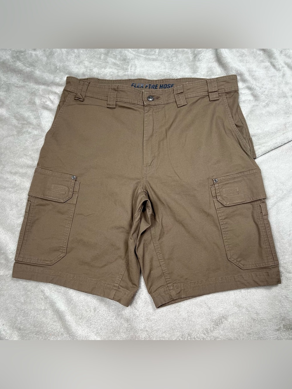 Duluth Trading Flex Fire Hose Cargo Shorts Mens 38 Brown Canvas Stretch Workwear